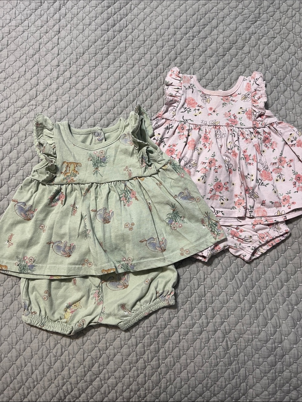 Disney Floral Ruffle Matching Sets in Green and Pink